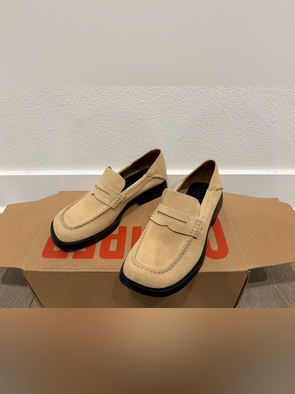 Camper Suede Penny Loafers in Beige - Classic Dress Slip-Ons, women 7.5